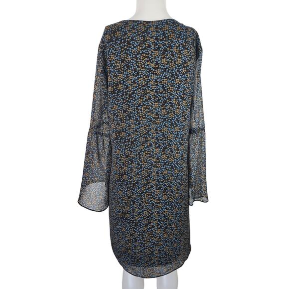 Cabi Black Tan Ditsy Floral Knee Length Sheer Sleeves Women's Shift Dress  XL - Picture 4 of 6